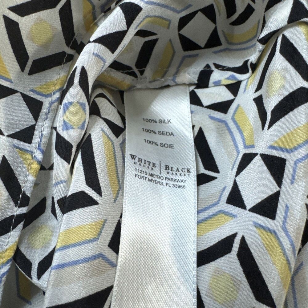 Silk Tank XS Sleeveless To Geometric White Yellow Black Artsy Resort Work Luxury - Picture 9 of 9